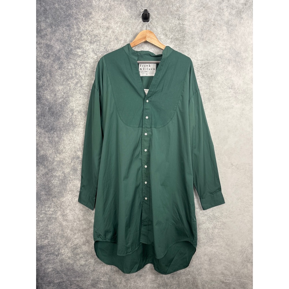 Frank & Eileen Victoria Italian Tuxedo Shirtdress Green Oversized Fit Size Large